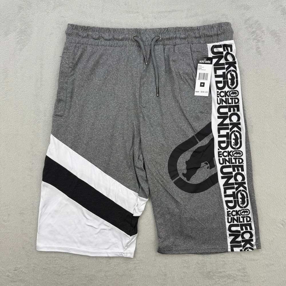 Ecko Unltd Shorts Mens Medium Gray Graphic Logo Rhino Streetwear Y2K Hip‎ Hop